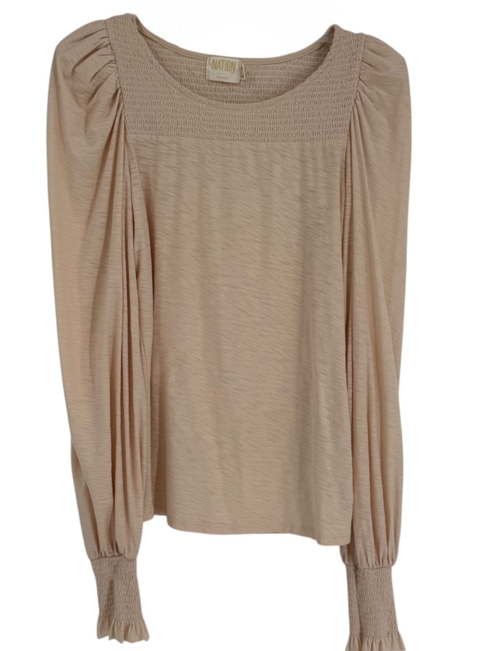 Nation LTD Long Puff Sleeve Top Shirt Blush size S Smocking Pullover Feminine